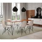 Conjunto De Mesa Eames Clips De Ferro Preto Tampo Amêndoa 135x75 6 Cadeiras Pretas Assento Branco Conjunto De Mesa Eames Clips De Ferro Preto Tampo Amêndoa 135x75 6 Cadeiras Pretas Assento Branco