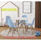 Conjunto De Mesa Eames Eiffel Madeira Infantil 68cm Quadrado Branco 4 Cadeiras Azul