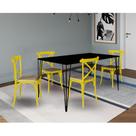 Conjunto de Mesa Elen Retangular Tampo de Madeira 140x80cm Preto com 4 Cadeiras Katrina Amarela Asse