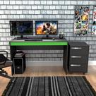 Conjunto de Mesa Gamer Hype com Gaveteiro Cruze 3 GV Preto e Verde