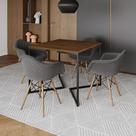 Conjunto de Mesa Industrial Base Preta Tampo Quadrado 90cm Amêndoa 4 Poltronas Estofadas Grafite