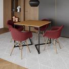 Conjunto de Mesa Industrial Base Preta Tampo Quadrado 90cm Canela 4 Poltronas Estofadas Vermelho