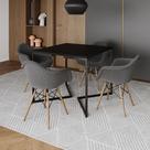 Conjunto de Mesa Industrial Base Preta Tampo Quadrado 90cm Preto 4 Poltronas Estofadas Grafite