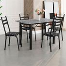 Conjunto De Mesa Itália Com 4 Cadeiras Preto/Floral Granito