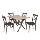 Conjunto de mesa jogo sala jantar ciplafe karina tampo madeira bp carvalho montreal 1,20m x 0,80m retangular 4 cadeiras tubo bronze assento estofado