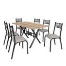 Conjunto de mesa jogo sala jantar jade tampo madeira bp carvalho montreal 1,36m x 0,80m retangular com 6 cadeiras tubo craqueado preto