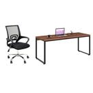 Conjunto de Mesa Kuadra Nogal com Cadeira de Escritório Secretária Giratória Javix Preta