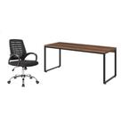 Conjunto de Mesa Kuadra Nogal com Cadeira de Escritório Secretária Giratória Light Preta
