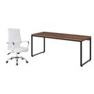 Conjunto de Mesa Kuadra Nogal e Preta com Cadeira de Escritório Diretor Giratória Cleaner Branca