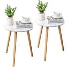Conjunto de mesa lateral de 2 Apicizon 42 cm brancas com pernas de madeira Conjunto de mesa lateral de 2 Apicizon 42 cm brancas com pernas de madeira