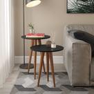 Conjunto de Mesa Lateral e Apoio Slim Preto Acetinado