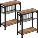 Conjunto de mesa lateral Homedawn M-LBZ03B-2 3 camadas rústico marrom e preto Conjunto de mesa lateral Homedawn M-LBZ03B-2 3 camadas rústico marrom e preto