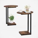 Conjunto de mesa lateral Hosfais de madeira em forma de C com estrutura de metal x2 marrom