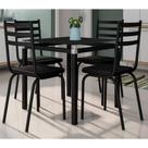 Conjunto De Mesa Malva 75 cm Vidro Preto Com 4 Cadeiras 118 Preto Artefamol