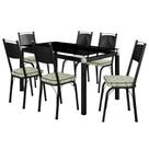 Conjunto De Mesa Malva Com 6 Cadeiras Tampo De Vidro 140cm SF Preto Fosco Assento Cedro Artefamol