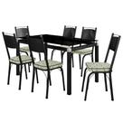 Conjunto De Mesa Malva Com 6 Cadeiras Tampo De Vidro 140cm SF Preto Fosco Assento Cedro Artefamol