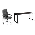 Conjunto de Mesa Miguel 190 cm com Cadeira de Escritório Presidente Giratória com Relax Office Plus Preta