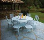 Conjunto de Mesa Para Jardim Bambu Com Mesa de 1,50 m Com Giro e 8 Cadeiras em Alumínio Fundido Unifer Móveis