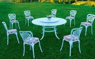 Conjunto de Mesa Para Jardim Firenze Com Mesa de 1,50 m Com Giro e 8 Cadeiras em Alumínio Fundido Unifer Móveis Conjunto de Mesa Para Jardim Firenze Com Mesa de 1,50 m Com Giro e 8 Cadeiras em Alumínio Fundido Unifer Móveis