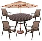 Conjunto de Mesa Piscina Sevilha Mesa 1,20m Alumínio + 4 Cadeiras Tela Sling e Guarda Sol
