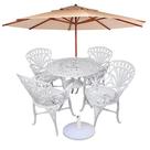 Conjunto de Mesa Primavera com 4 Cadeiras de Alumínio e Ombrelone de Madeira