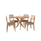 Conjunto de Mesa Quadrada com Tampo MDF Cacau e 4 Cadeiras Encanto Linho Bege e Cinamomo