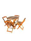 Conjunto de Mesa Redonda Dobrável com 4 Cadeiras de Madeira Teca Conjunto de Mesa Redonda Dobrável com 4 Cadeiras de Madeira Teca