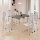 Conjunto de Mesa Retangular 140x75cm Tampo Ardósia Indiano 6 Cadeiras Lavínea