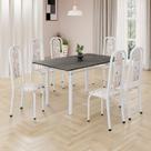 Conjunto de Mesa Retangular 140x75cm Tampo Ardósia Indiano 6 Cadeiras Lavínea