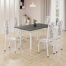 Conjunto de Mesa Retangular 140x75cm Tampo Ardósia Indiano 6 Cadeiras Lavínea