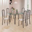 Conjunto de Mesa Retangular 140x75cm Tampo de Vidro 6 Cadeiras Lavínea