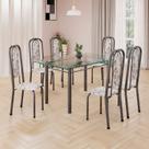 Conjunto de Mesa Retangular 140x75cm Tampo de Vidro 6 Cadeiras Lavínea
