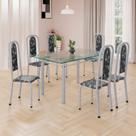 Conjunto de Mesa Retangular 140x75cm Tampo de Vidro 6 Cadeiras Lavínea