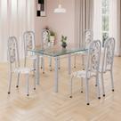 Conjunto de Mesa Retangular 140x75cm Tampo de Vidro 6 Cadeiras Lavínea