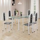 Conjunto de Mesa Retangular 140x75cm Tampo de Vidro 6 Cadeiras Lavínea