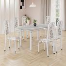 Conjunto de Mesa Retangular 140x75cm Tampo Granito Topázio 6 Cadeiras Lavínea Branco/Arabesco Conjunto de Mesa Retangular 140x75cm Tampo Granito Topázio 6 Cadeiras Lavínea Branco/Arabesco