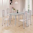 Conjunto de Mesa Retangular 140x75cm Tampo Granito Topázio 6 Cadeiras Lavínea Branco/Botanic Bege/Mart Pérola Conjunto de Mesa Retangular 140x75cm Tampo Granito Topázio 6 Cadeiras Lavínea Branco/Botanic Bege/Mart Pérola