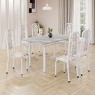 Conjunto de Mesa Retangular 140x75cm Tampo Granito Topázio 6 Cadeiras Lavínea Branco/Botanic Bege Conjunto de Mesa Retangular 140x75cm Tampo Granito Topázio 6 Cadeiras Lavínea Branco/Botanic Bege