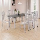 Conjunto de Mesa Retangular 180x75cm Tampo Ardósia Indiana 8 Cadeiras Lavínea