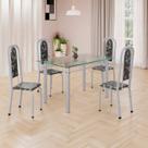 Conjunto de Mesa Retangular a 120x75cm Tampo de Vidro 4 Cadeiras Lavínea Branco/Preto Floral/Mart Pérola Conjunto de Mesa Retangular a 120x75cm Tampo de Vidro 4 Cadeiras Lavínea Branco/Preto Floral/Mart Pérola