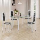 Conjunto de Mesa Retangular a 120x75cm Tampo de Vidro 4 Cadeiras Lavínea Branco/Preto Floral Conjunto de Mesa Retangular a 120x75cm Tampo de Vidro 4 Cadeiras Lavínea Branco/Preto Floral