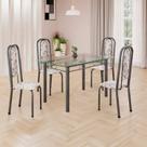 Conjunto de Mesa Retangular a 120x75cm Tampo de Vidro 4 Cadeiras Lavínea Prata/Arabesco/Mart Conjunto de Mesa Retangular a 120x75cm Tampo de Vidro 4 Cadeiras Lavínea Prata/Arabesco/Mart
