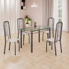 Conjunto de Mesa Retangular a 120x75cm Tampo de Vidro 4 Cadeiras Lavínea