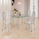 Conjunto de Mesa Retangular a 120x75cm Tampo de Vidro 4 Cadeiras Lavínea