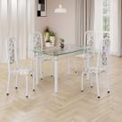 Conjunto de Mesa Retangular a 120x75cm Tampo de Vidro 4 Cadeiras Lavínea