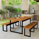 Conjunto De Mesa Retangular Com 2 Bancos Base De Ferro Estilo Industrial
