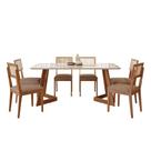 Conjunto de Mesa Retangular com Tampo de Vidro Caju e 6 Cadeiras Palmas Linho Marrom e Cinamomo