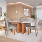Conjunto de Mesa Retangular com Tampo de Vidro Off White Ariela e 6 Cadeiras Paola Linho Bege e Madeira Conjunto de Mesa Retangular com Tampo de Vidro Off White Ariela e 6 Cadeiras Paola Linho Bege e Madeira