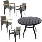 Conjunto de Mesa Ripada 1,00m com 4 Poltronas Amélia em Corda Náutica para Jantar em Jardim ou Piscina