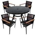 Conjunto de Mesa Ripada 1,20m + 4 Cadeiras Amélia Tela Sling para Área Externa